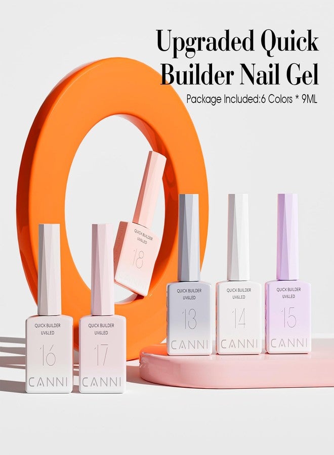 CANNI Quick Builder Nail Gel For Nails Set – 6 Colors 9ML Clear White Pink, Soak Off UV LED Nail Extensions & Strengthening, Self-Leveling Builder Gel for DIY Manicure & Salon Use Women - Image 2